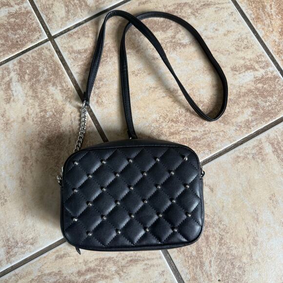 NWT REBECCA MINKOFF Quilted Studded Crossbody Black‎ Silver Hardware - Picture 2 of 13